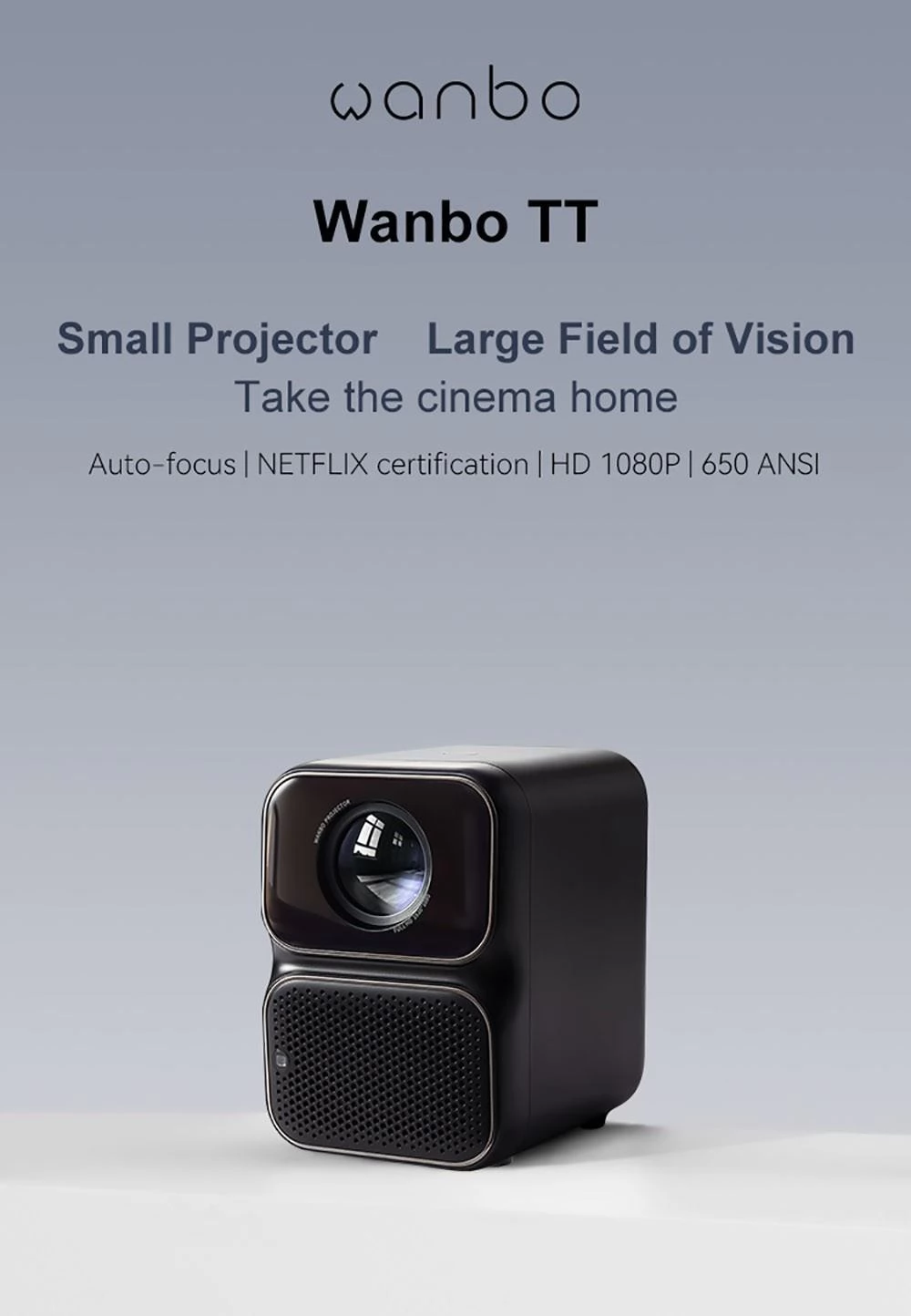 Wanbo TT LCD Projector, Auto-focus, 1080P HDR, 650 ANSI, 2.4G, 1920*1080 Physical Resolution, Low Noise