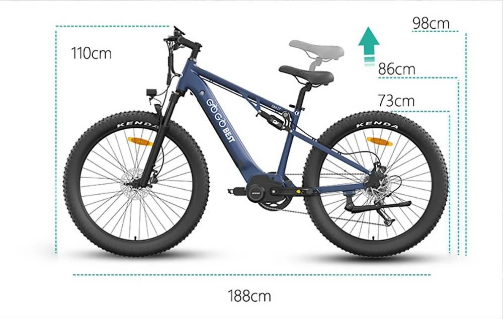 GOGOBEST GM27 27.5*3 Inch Electric Bike, 48V 350W Mid-Drive Motor, 25km/h Max Speed, 10Ah Battery - Blue