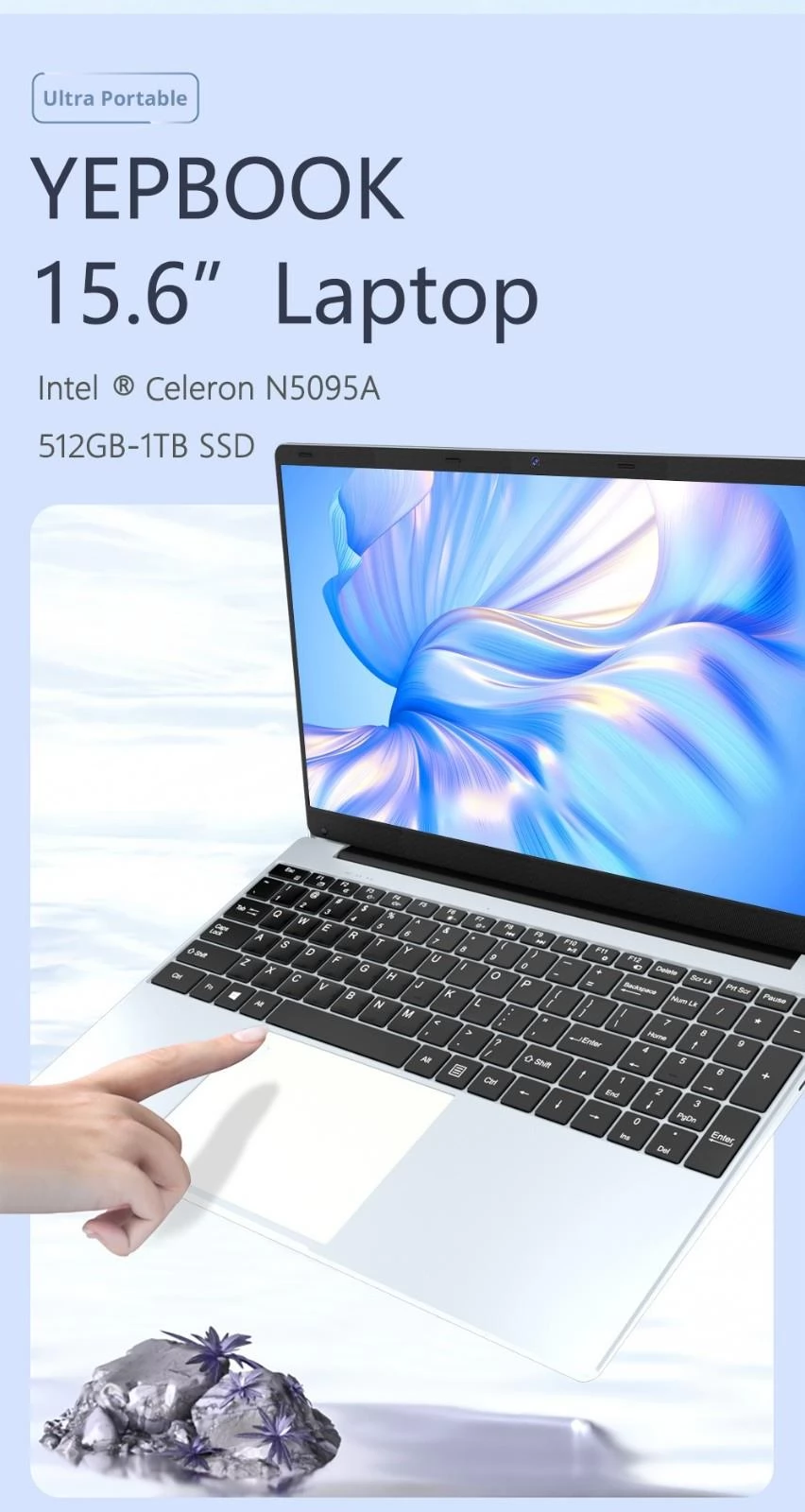 KUU Yepbook 15.6 Laptop 19.8mm Ultra Thin, Intel Celeron N5095 CPU 16GB DDR4 512GB SSD Windows 11 Pro Backlit Keyboard