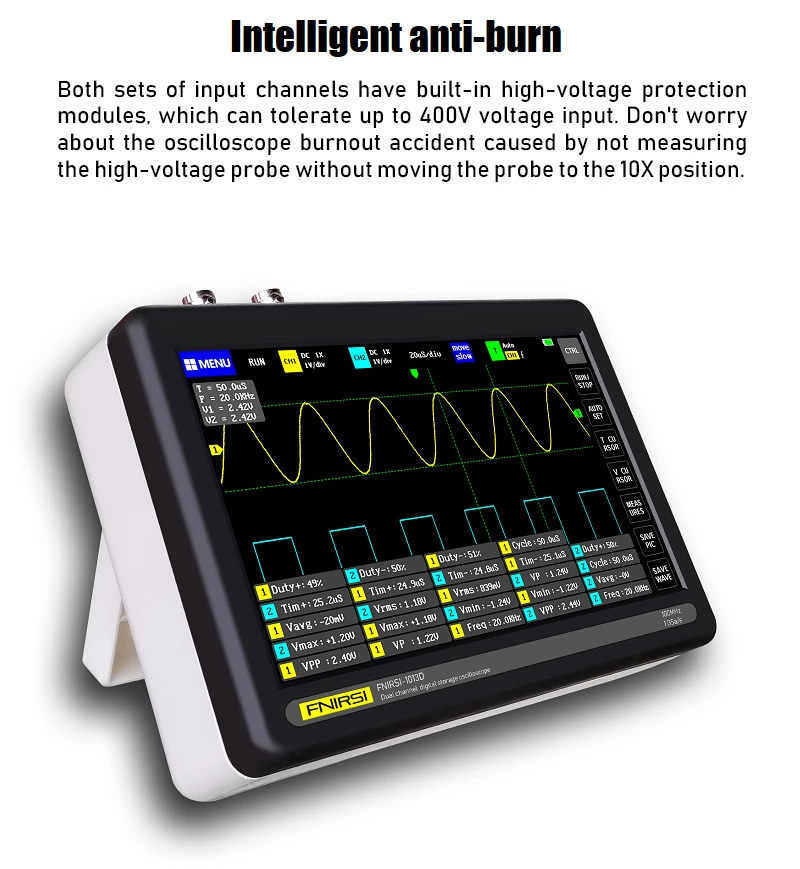 FNIRSI 1013D 7-inch Digital 2 Channels Tablet Oscilloscope 100MHz Bandwidth 1GS/s Sampling Rate,Capacitor Screen Touch