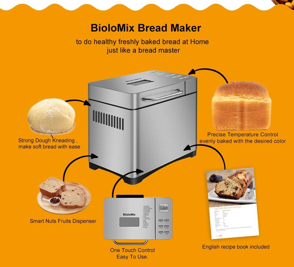 Biolomix BBM013 19-In-1 Brotbackautomat, Edelstahl, 1 kg Fassungsvermögen, 650 W programmierbare Brotbackmaschine