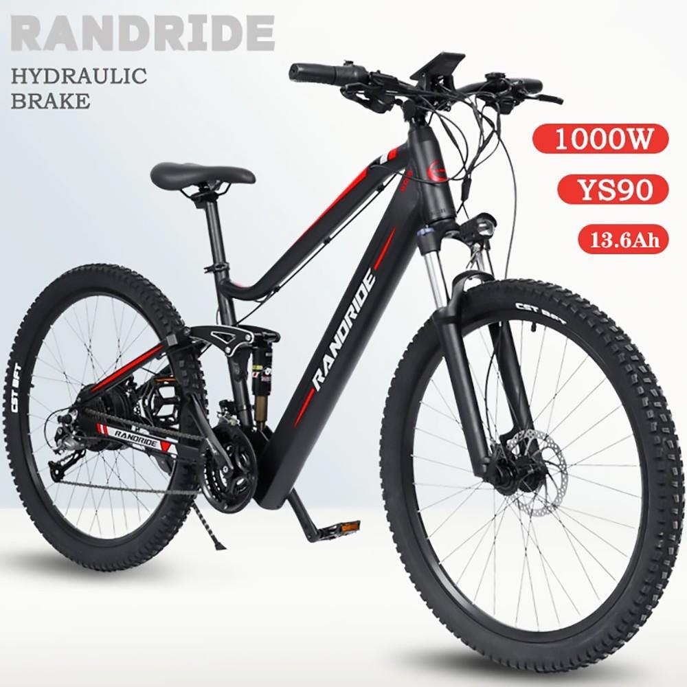 RANDRIDE YS90 Foldable Electric Bike, 27.5*2.4 Tire, 1000W Motor, 48V 13.6Ah Battery, 60-70km Max Range