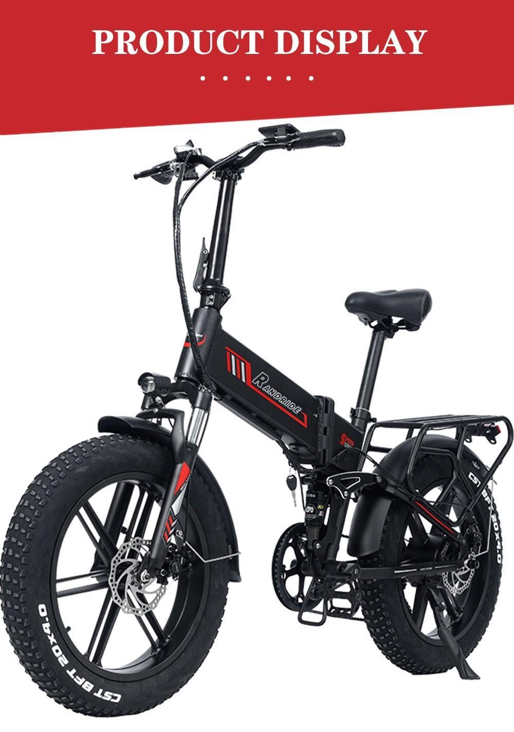 Randride YX20 Foldable Electric Bike, 20*4.0 Spoke Wheels, 1000W Motor, 48V17Ah Battery, 80-90km Max Range