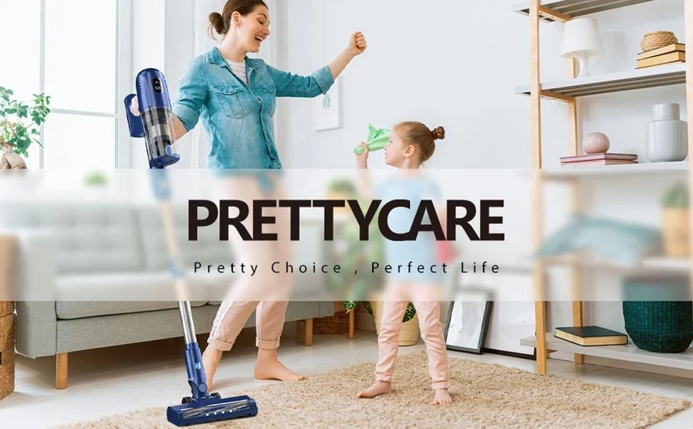 PRETTYCARELIFE Cordless Vacuum Cleaner - 43Kpa Suction, 45 Min Runtime, LED Touch Screen, Lightweight Stick Vac