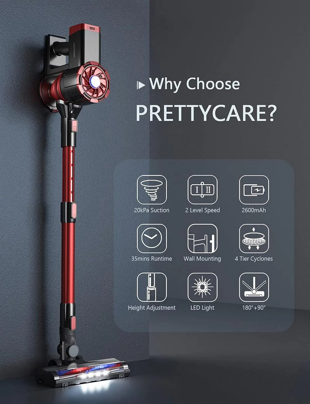 PrettyCare Cordless Lightweight Stick Vacuum Cleaner for sale online