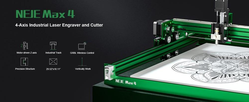 NEJE Max 4 Lasergravierer mit Zeichenstift, Auto Air-Assist, 4-Achsen-Steuerung, 750mm/s, 750*460mm, unterstützt Offline-Arbeit