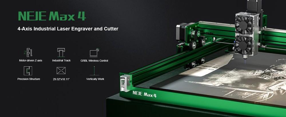 NEJE Max 4 E80 Laser Engraver Cutter, 24W Optical Power, Fixed Focus, Auto Air-Assist, 4-Axis Control, 750mm/s 750*460mm