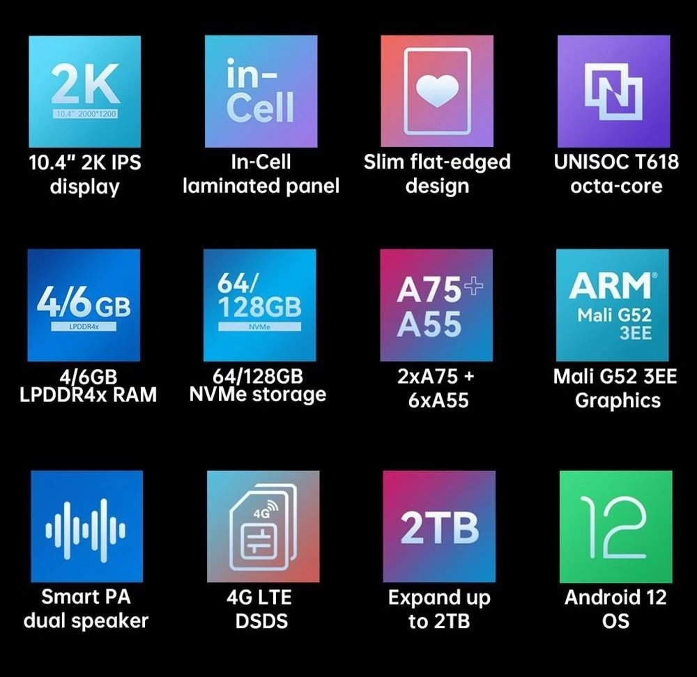 Alldocube iPlay 50 4G LTE Tablet UNISOC T618 Octa-Core-CPU, 10,4 Zoll 2K UHD -Display, Android 12, 6 GB 128 GB, Dual-Kameras