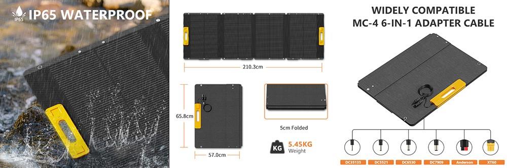 Newsmy 210W Foldable Portable Solar Panel, 21% Energy Conversion, with 6 in 1 MC-4 Adapter, IP65 Waterproof