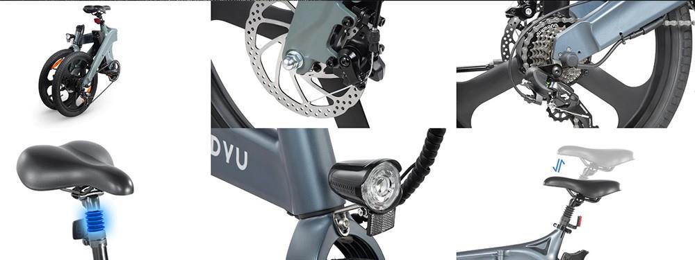 DYU T1 20 Inch Tire Foldable Electric Bike, Torque Sensor, 250W Motor, 25km/h Max Speed, 10Ah Battery - Grey