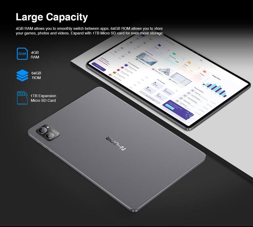 N-one NPad S 10.1 Tablet MTK8183 Octa-Core CPU, Android 12 OS, 4GB RAM 64GB ROM, 5G WiFi, BT5.0 6600mAh Akku