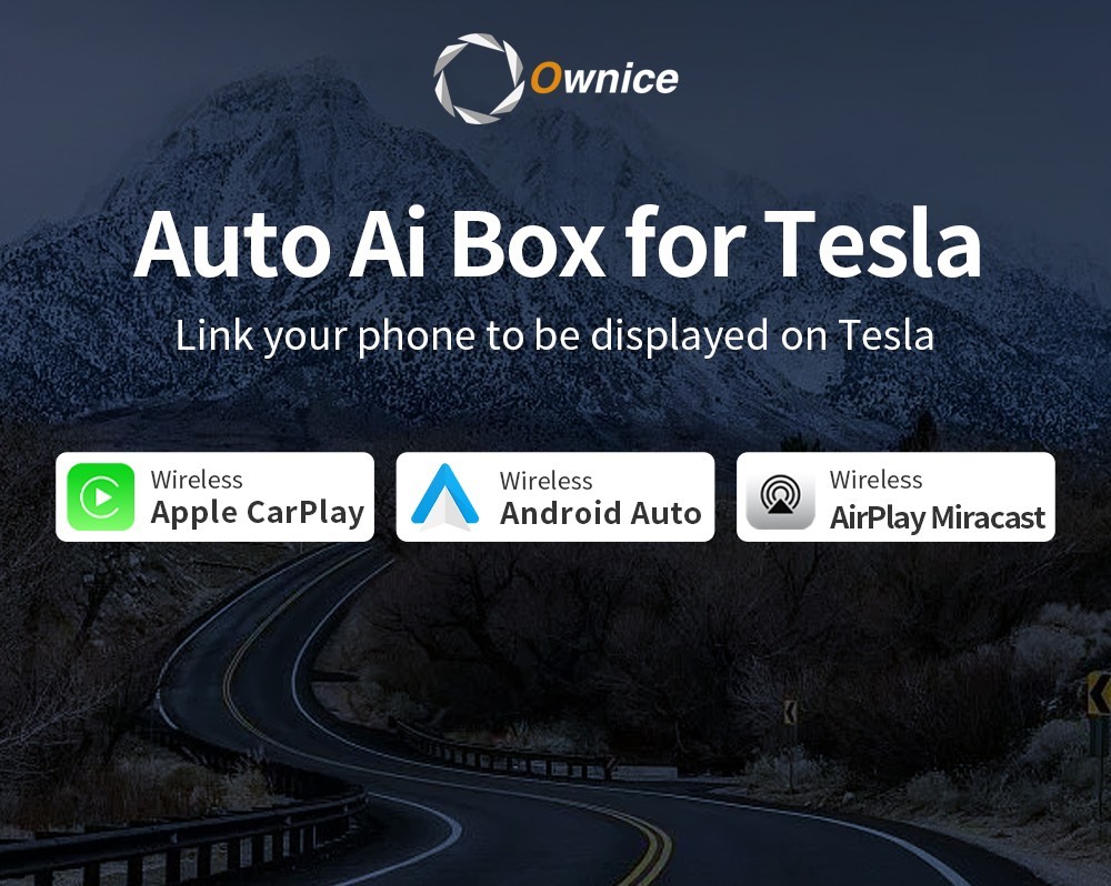 Ownice T3 Wireless Auto Ai Box for Tesla, Dual WiFi, Support CarPlay / AirPlay / Android Auto / MiraCast - Blue