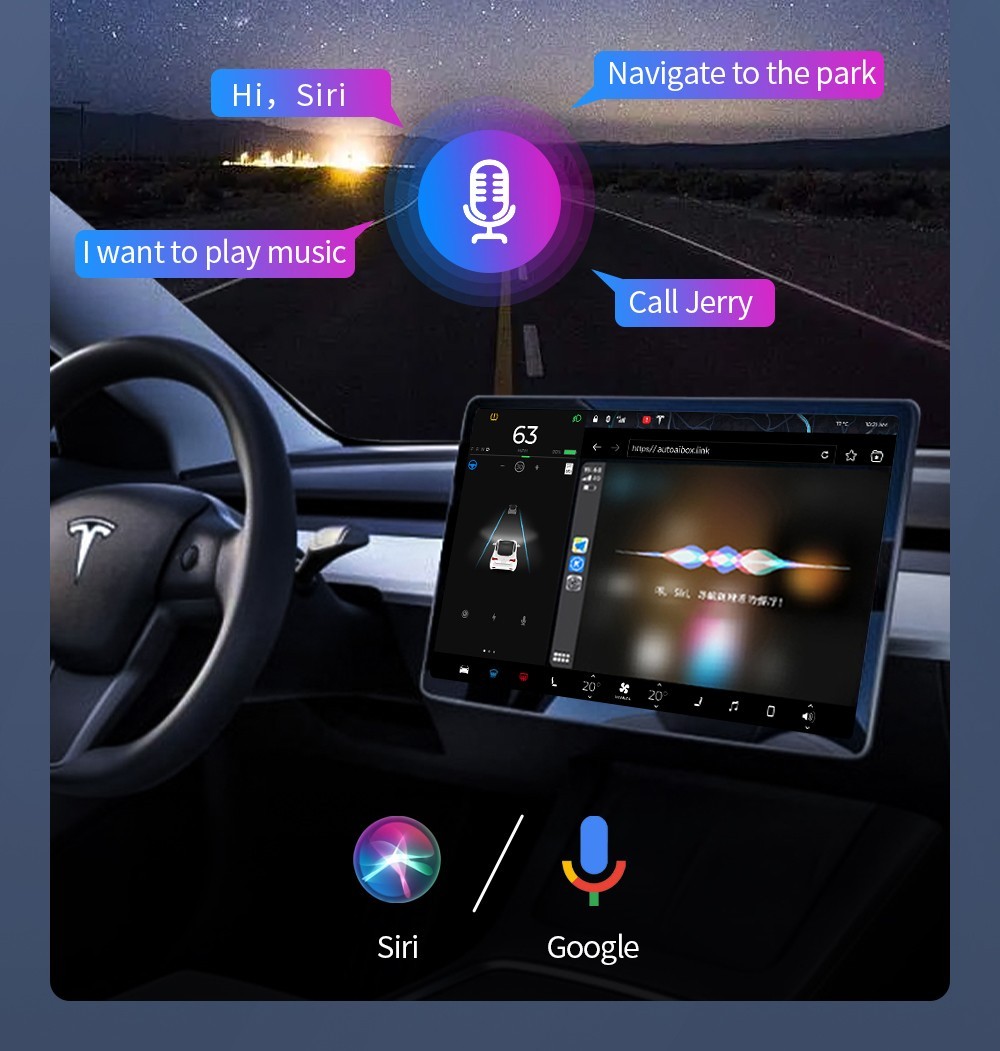 Ownice T3 Draadloze Auto Ai Box voor Tesla, Dual WiFi, Ondersteuning CarPlay / AirPlay / Android Auto / MiraCast - Blauw
