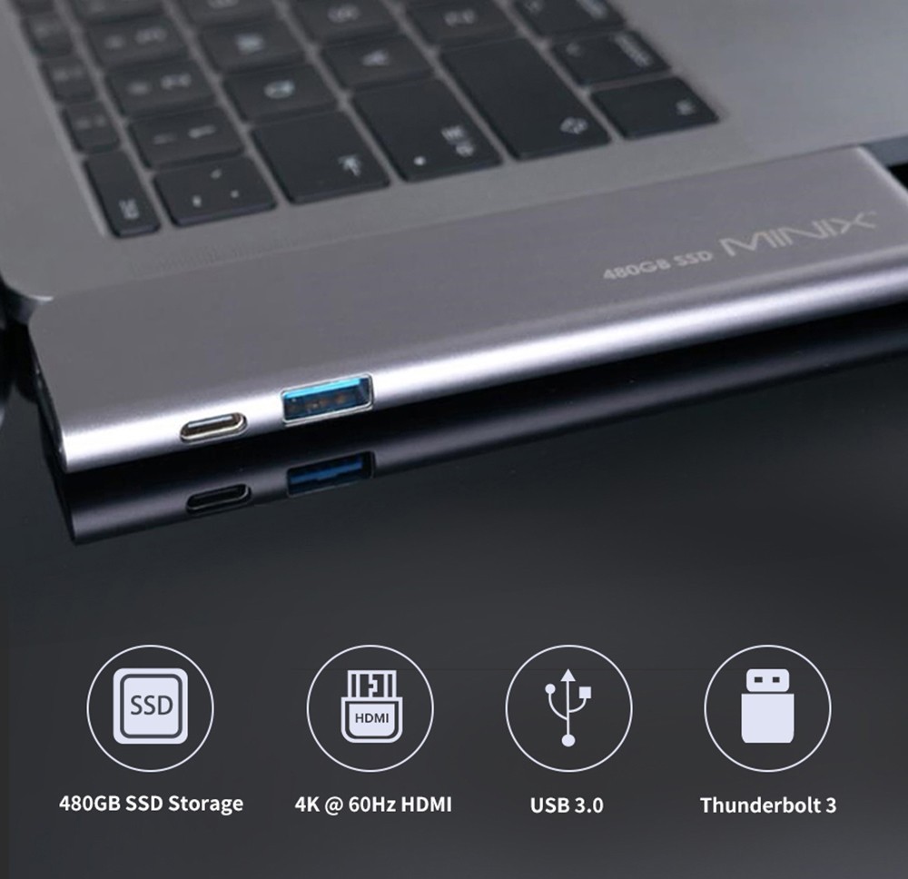 MINIX SD4 GR 480GB SSD Dual 4K@60Hz Output, USB3.0, PD & Data Up to 5Gbps, Thunderbolt 3 - Grey