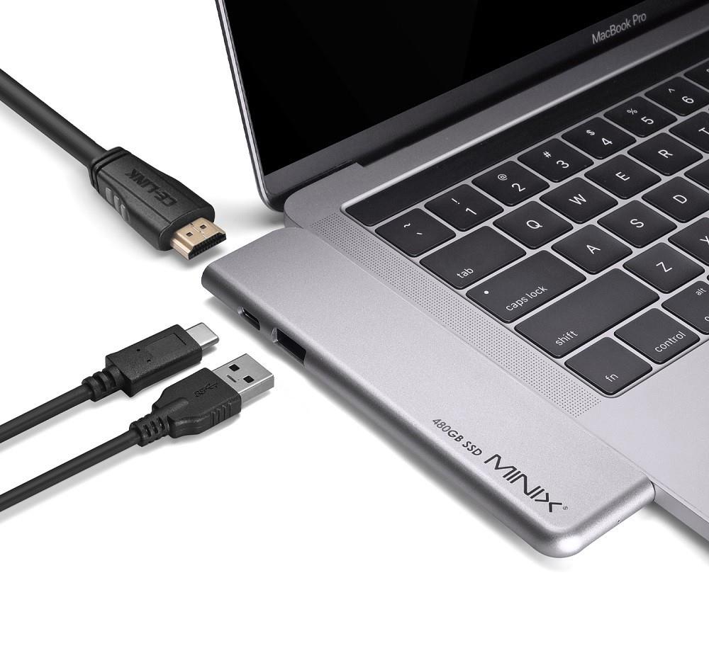 MINIX SD4 GR 480GB SSD Dubbele 4K@60Hz Uitgang, USB3.0, PD & Data tot 5Gbps, Thunderbolt 3 - Zilver