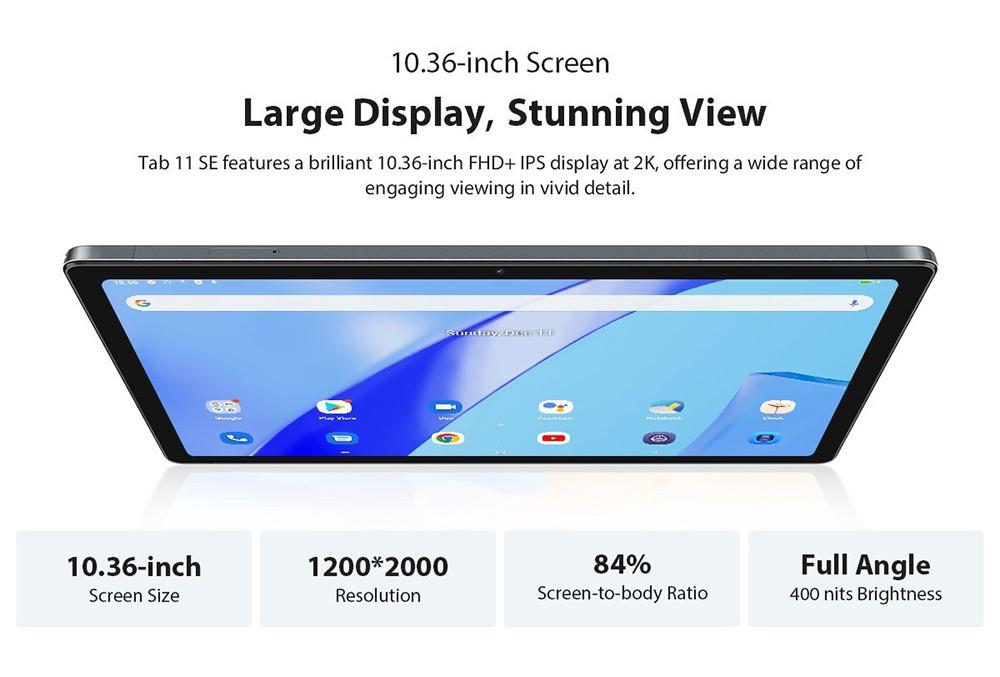 Blackview Tab 11 SE Tablet met 10.36in FHD-scherm, 7680mAh batterij, Octa-core Unisoc T606, 8GB RAM 128GB opslagruimte - Grijs