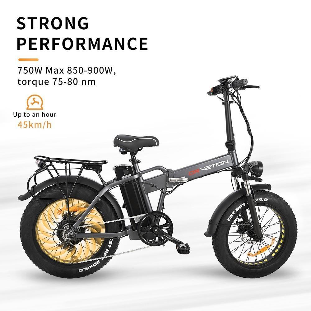 DrveTion AT20 Foldable Electric Bike, 20*4.0 inch Fat Tire, 10Ah Samsung Battery, 750W Motor, 45km/h Max Speed
