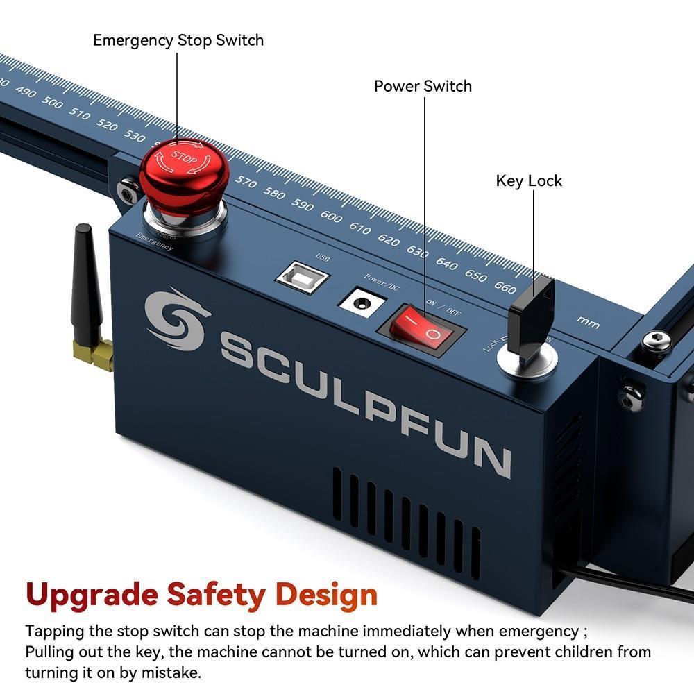 SCULPFUN S30 Ultra 11W Laser Engraver Cutter, Automatic Air Assist, 0.08x0.08mm Laser Focus, 600*600mm - EU Plug