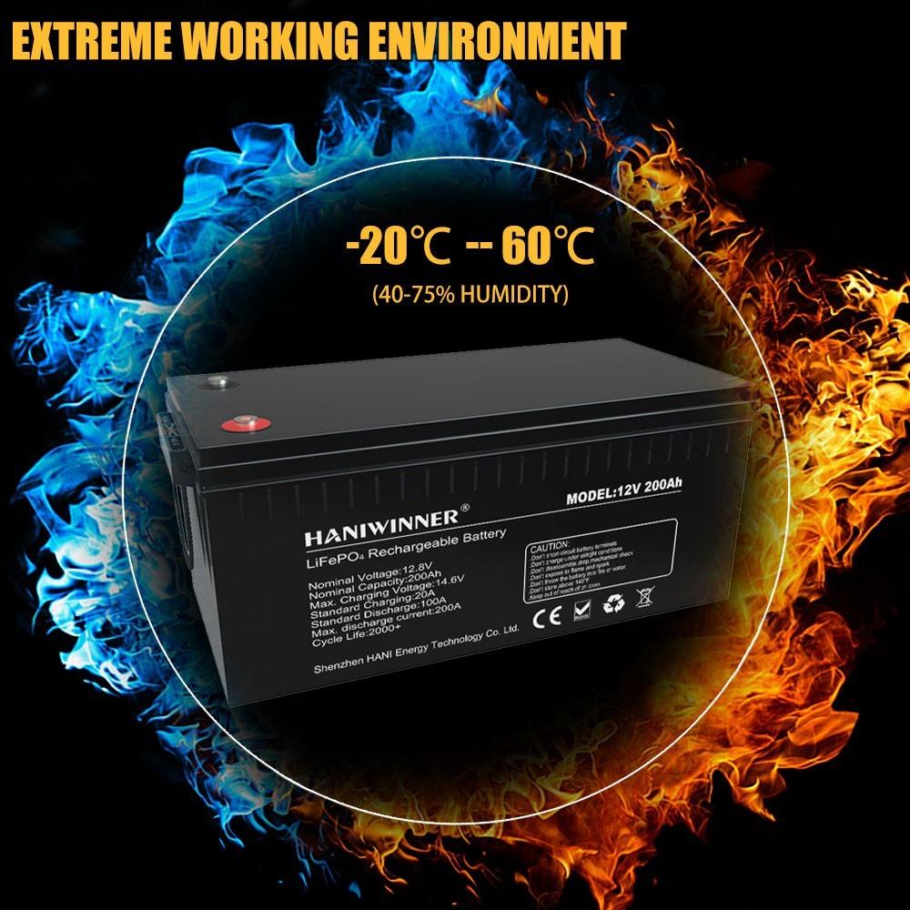 HANIWINNER HD009-12 12.8V 200Ah LiFePO4 Lithium Batterie Pack Backup Power, 2560Wh Energie, 2000 Zyklen, integriertes BMS