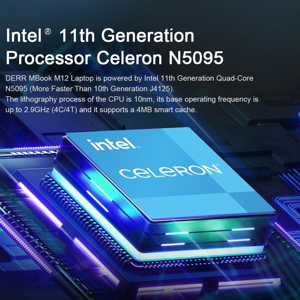 DERE M12 15.6 Inch Laptop Intel Celeron N5095, Intel UHD Graphics, Windows 11 Pro, 16GB DDR4 512GB SSD - Sliver