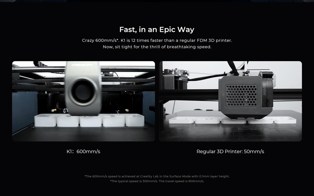 Creality K1 3D Drucker, automatische Nivellierung, 32 mm³/s Max Flow Hotend, 600 mm/s Max Geschwindigkeit