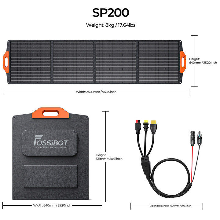 FOSSiBOT SP200 18V 200W Opvouwbaar Zonnepaneel met magnetische handgreep, 23.4% Monokristallijne Zonnecellen