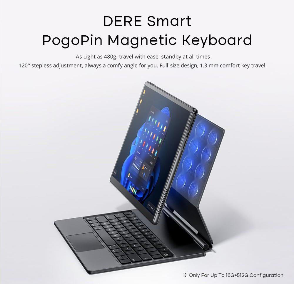 DERE T30 PRO 2-in-1 Laptop,13 2K IPS Touch Screen, Tablet PC/Magic Keyboard + Stylus Pen, 2.4G & 5G WiFi,16GB + 1TB-Dark Grey