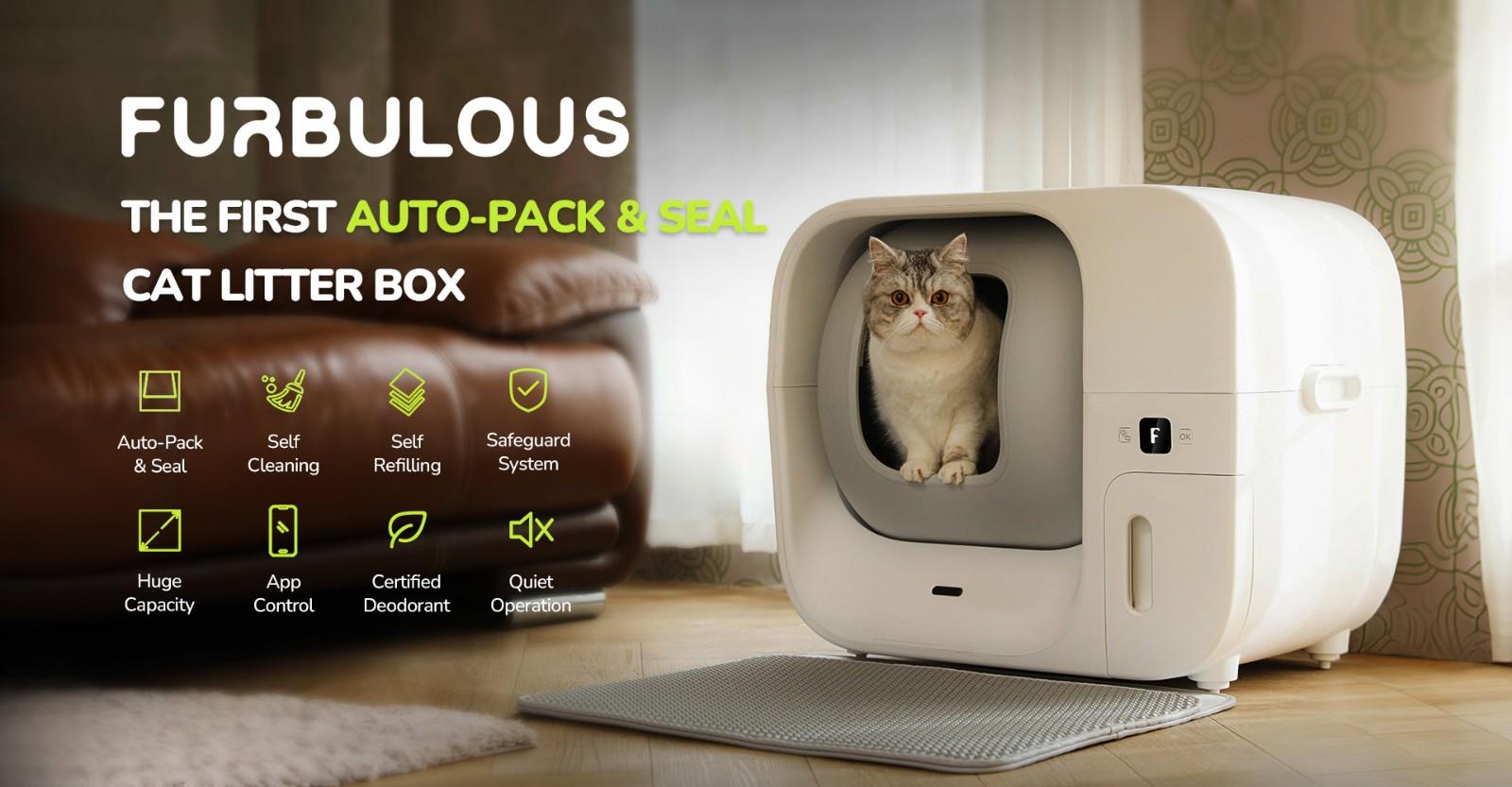 Furbulous Automatic Cat Litter Box with App Control, 60L with Odor Removal Deodorant - White