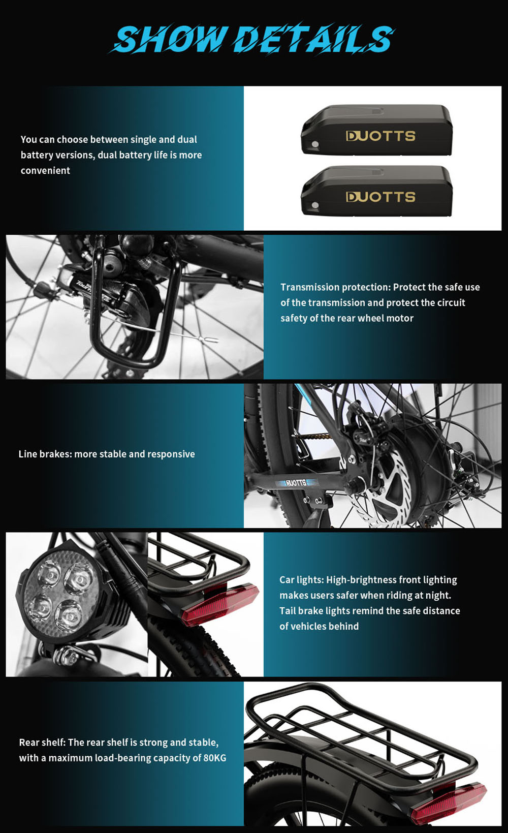 DUOTTS C29 Electric Bike with Rear Rack , 750W, 48V 15Ah Battery, 50km Range, 50km/h Max Speed
