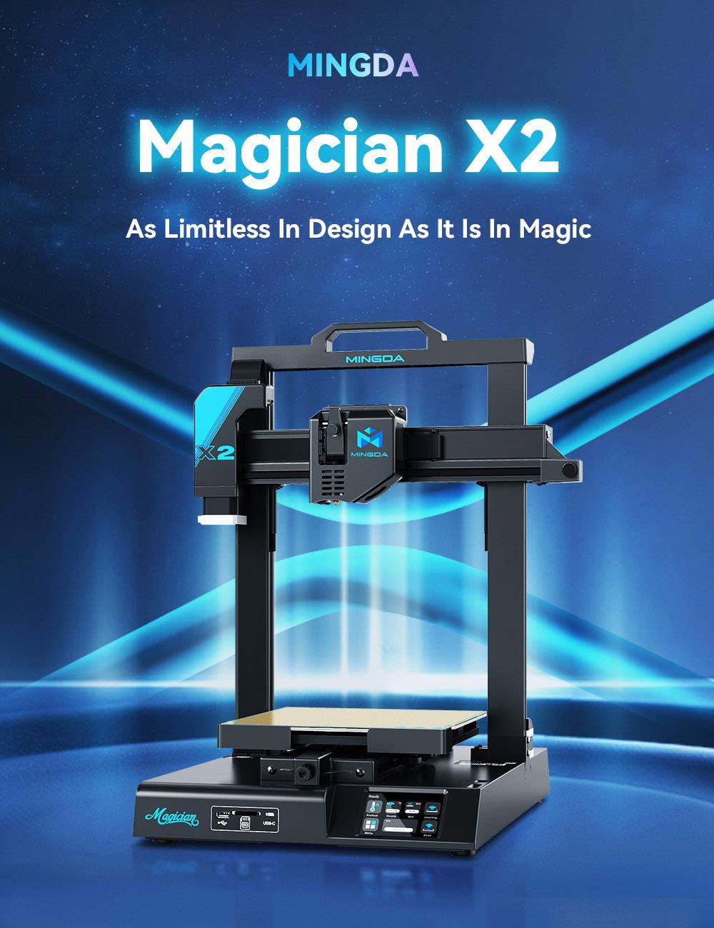 MINGDA Magician X2 3D Printer, Auto Leveling, Dual Gears Direct Extruder, 230x230x260mm