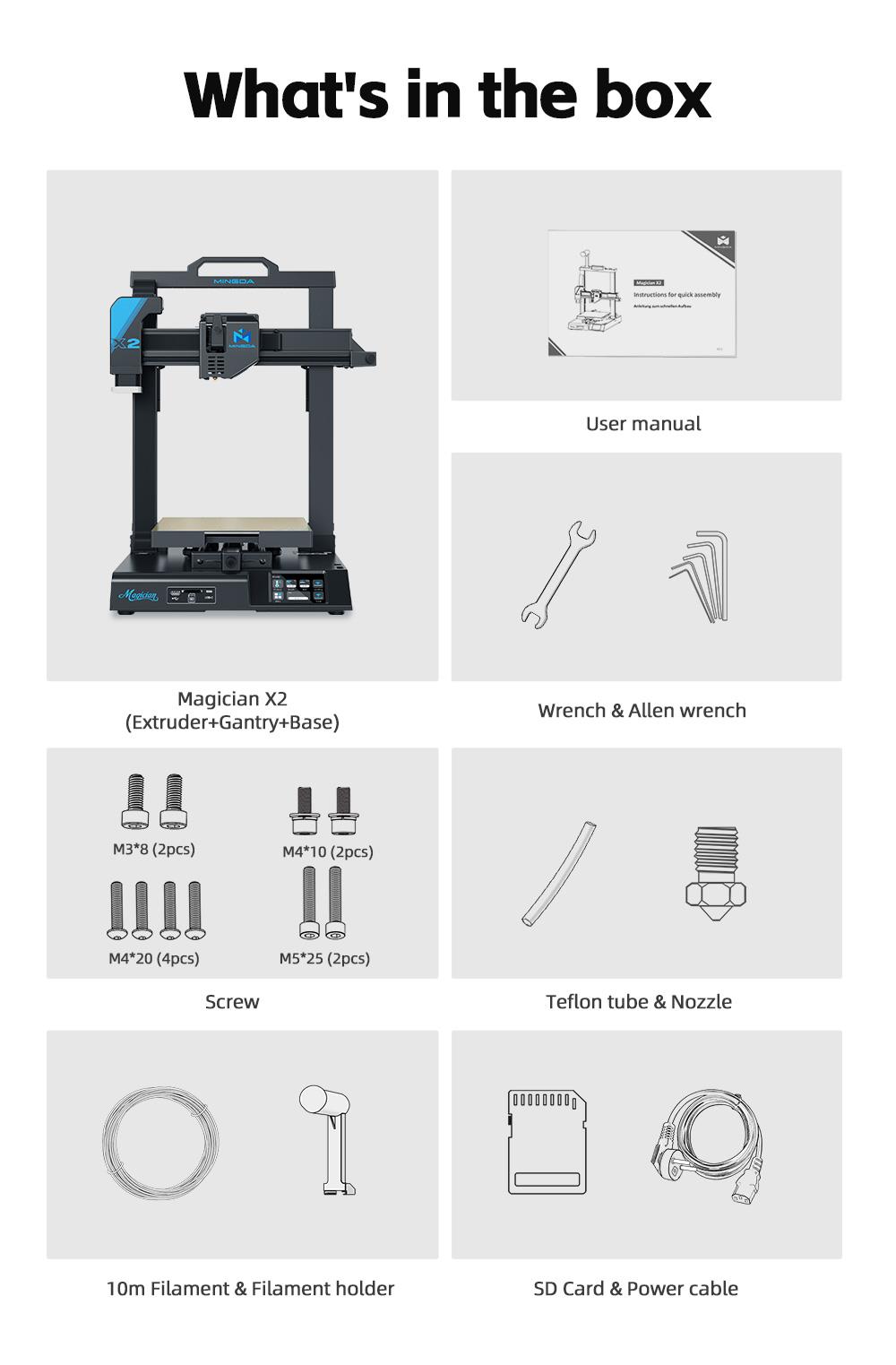 MINGDA Magician X2 3D Printer, Auto Leveling, Dual Gears Direct Extruder, 230x230x260mm