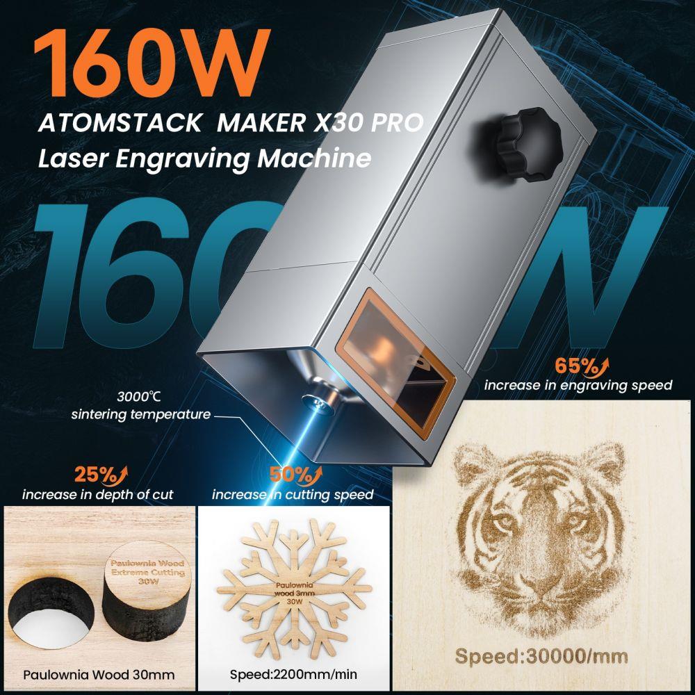 ATOMSTACK Maker X30 Pro 33W Laser Engraver Cutter with Air Assist + R3 Roller + F1 Honeycomb Plate