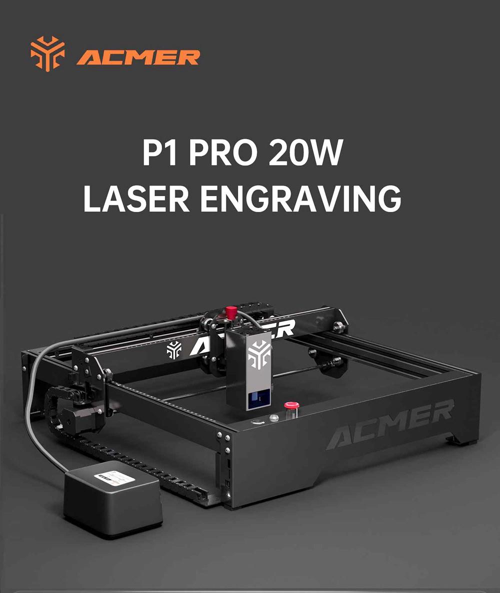 ACMER P1 Pro 20W Lasergraveur & -snijder, luchtondersteuning, vaste focus, App Connect, 400*390mm