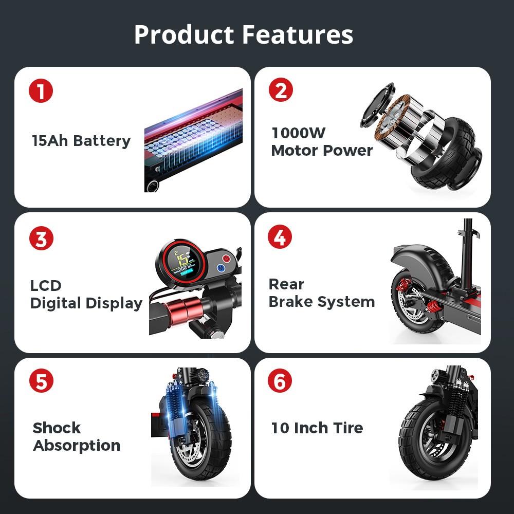 iScooter iX5 10 inch Off-road Tire Electric Scooter, 15Ah Battery, 1000W Motor