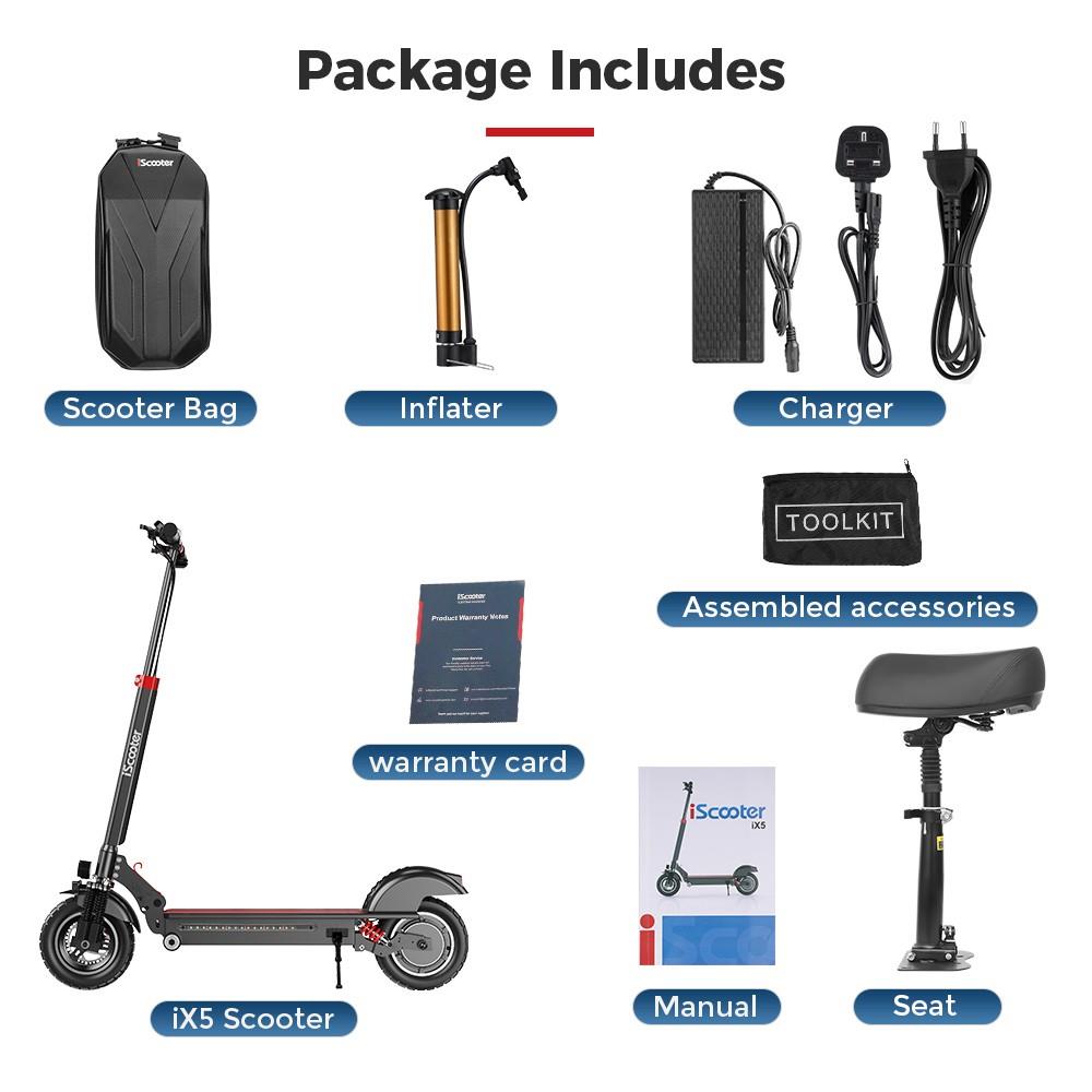 iScooter iX5 Electric Scooter Adult Off-road Electric Scooter Electric Kick  Scooter with Seat 1000W 15AH Battery