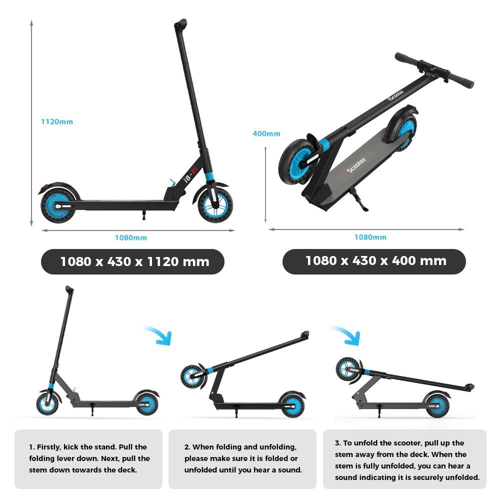 iScooter i8 opvouwbare elektrische scooter, 8 Inch Honingraatband, 36V 6Ah Batterij, 350W Motor, 20-25km, 25km/h Max Snelheid