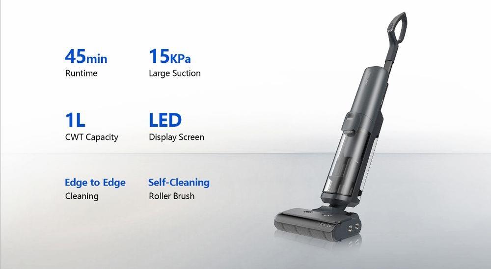 Proscenic WashVac F20 Cordless Wet Dry Vacuum Cleaner, Self-Cleaning, 15KPa Suction, 1L Water Tank, 45Mins Runtime
