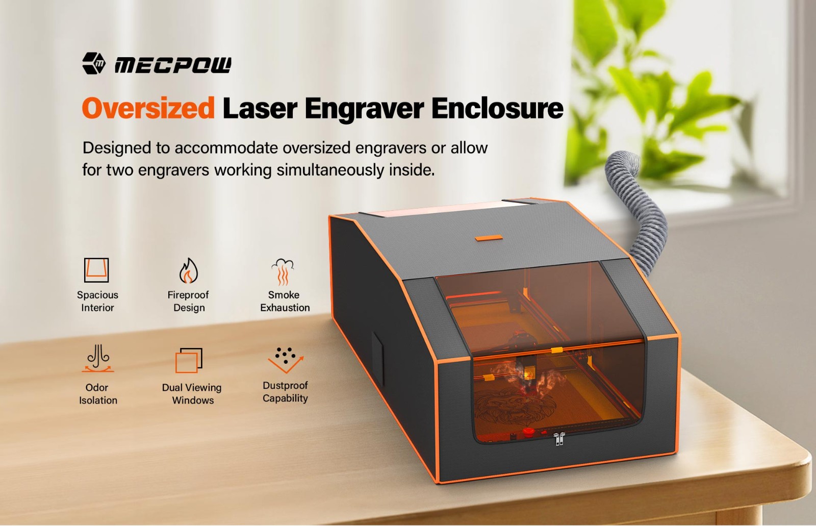 Mecpow FC3 Oversized Laser Engraver Enclosure 1300x730x460mm with Two Viewing Window Fan Exhaust Pipe Fireproof
