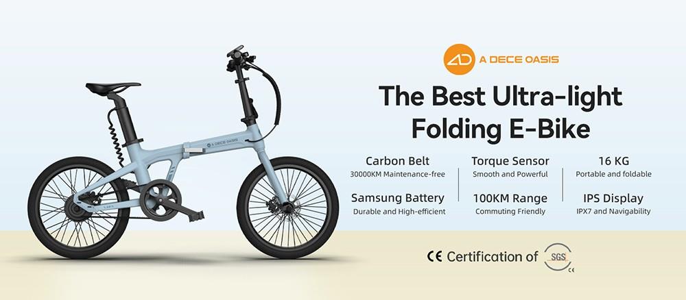 ADO A20 Air Foldable City Electric Bike,250W Motor,10Ah Samsung Battery,37 Nm Torque,Carbon Belt, IPS Display - Grey