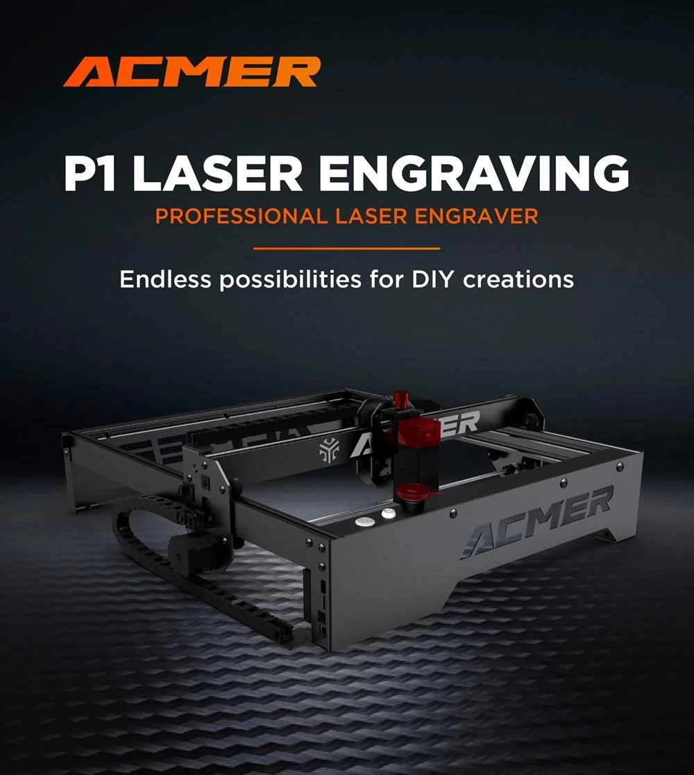 ACMER P1 10W Lasergravierer, 0,06 x 0,08 mm, 10000 mm/min Gravurgeschwindigkeit, Offline-Gravur, 400 x 410 mm
