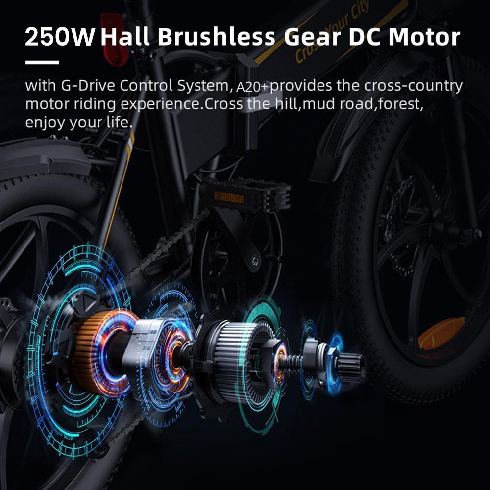 ADO A20+ faltbares Elektrofahrrad City Bicycle, 250W bürstenloser Getriebenabenmotor, 40N.m Motordrehmoment