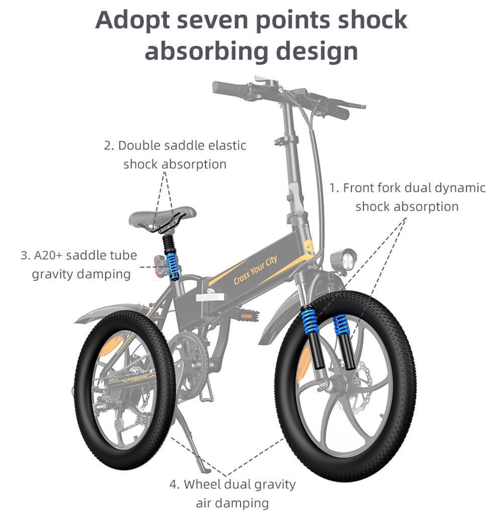 ADO A20+ Foldable Electric Bike City Bicycle, 250W Brushless Geared Hub Motor, 40N.m Motor Torque,  Max Range 60km