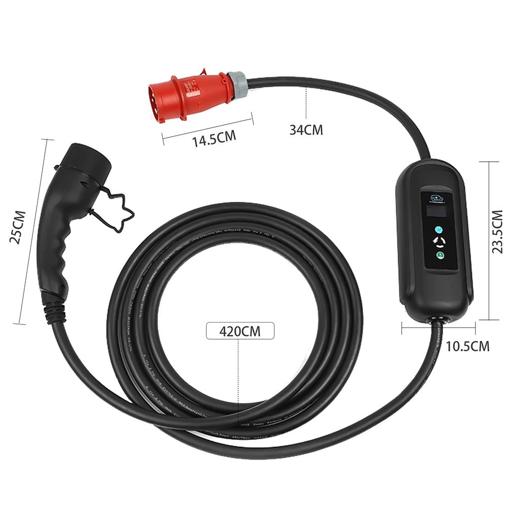 ANDAIIC EV lader draagbare lader type 2 IEC62196 modus 2 8/10/13/16A 3 fase stroom instelbaar 5m kabel