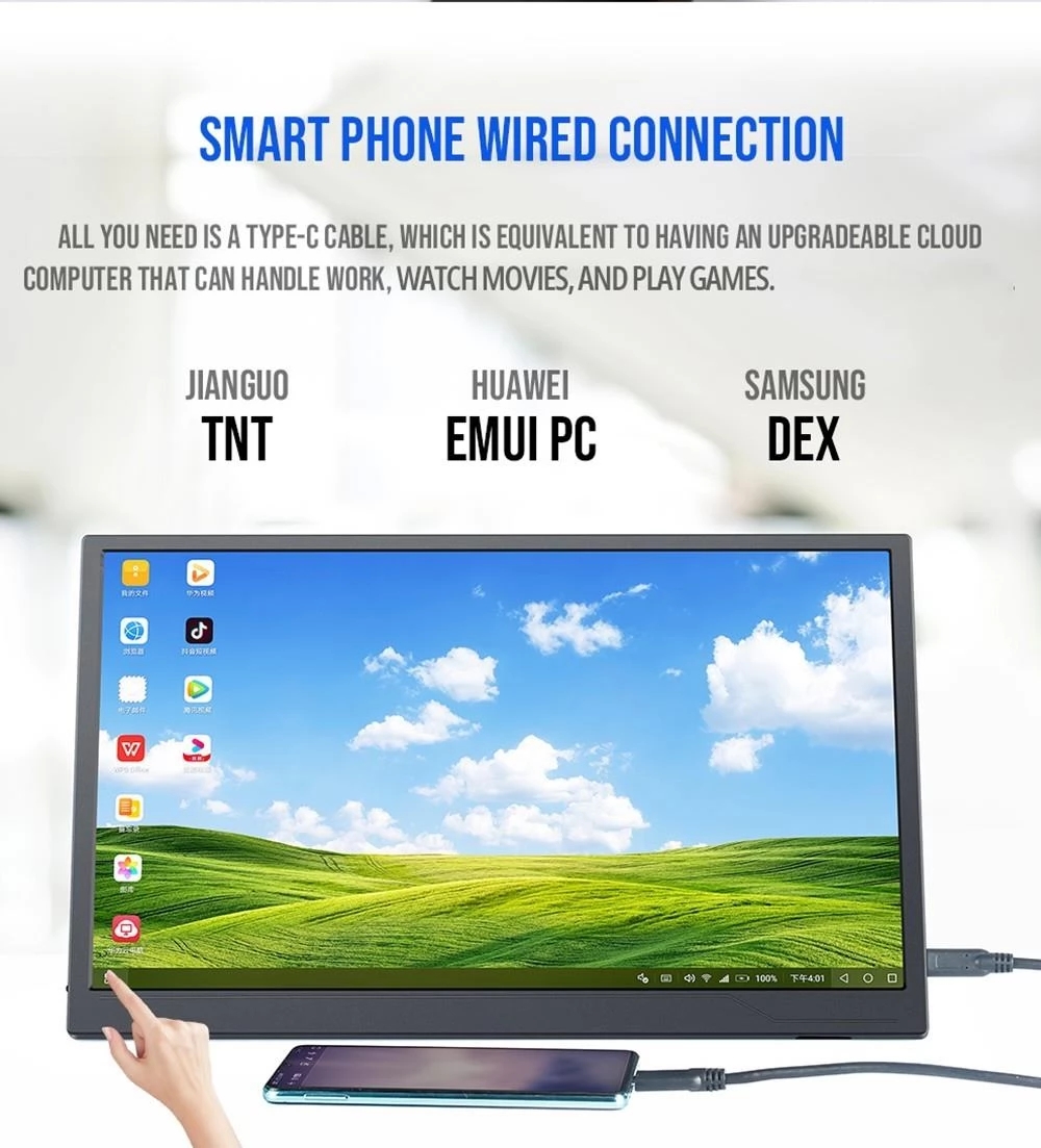 AOSIMAN 156FIT draagbare monitor, 15,6 inch scherm, 2.4G 5G Dual-band draadloze touch 1080P monitor