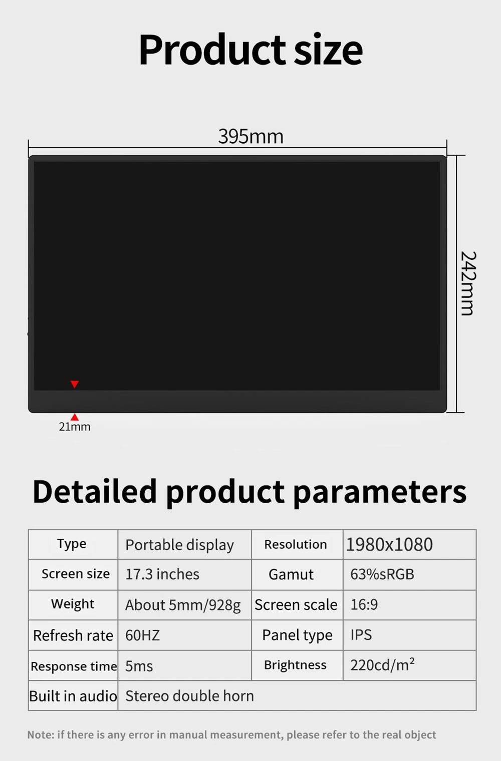 AOSIMAN 173FCC Tragbarer 17,3 Zoll FHD Monitor mit 60 Hz Bildwiederholfrequenz