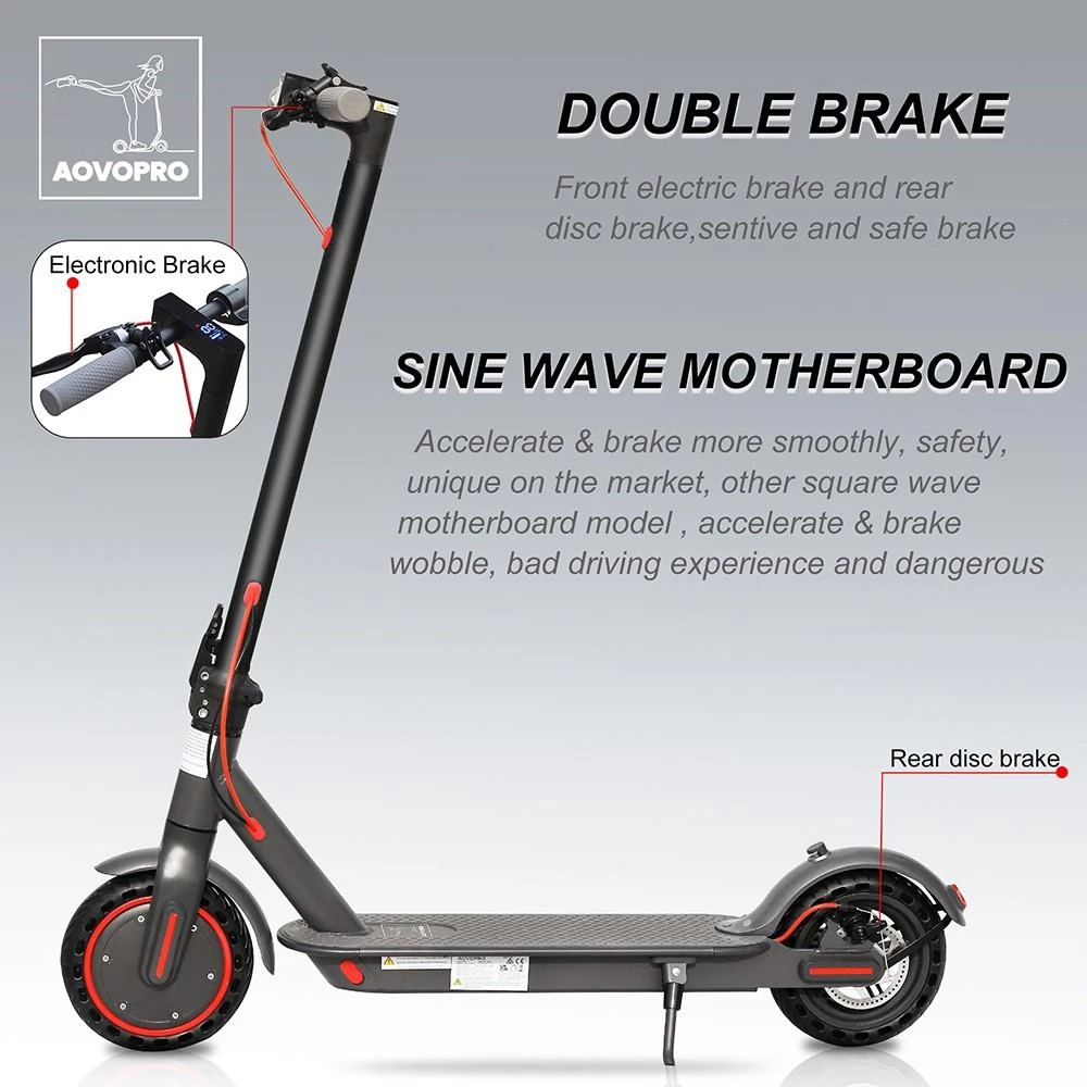 AOVOPRO ES80 8.5 ”BAND Vouwbare elektrische scooter - 350W Motor & 36V 10.5AH Batterij met dubbel remsysteem en app