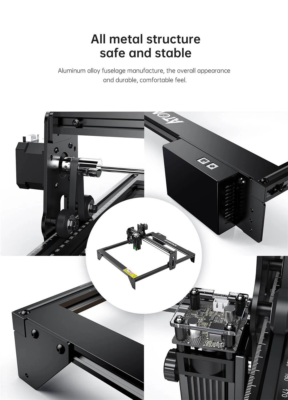 ATOMSTACK A5 M30 30W lasergraveermachine, ultrafijne compressielaser, drukformaat 410 x 400mm