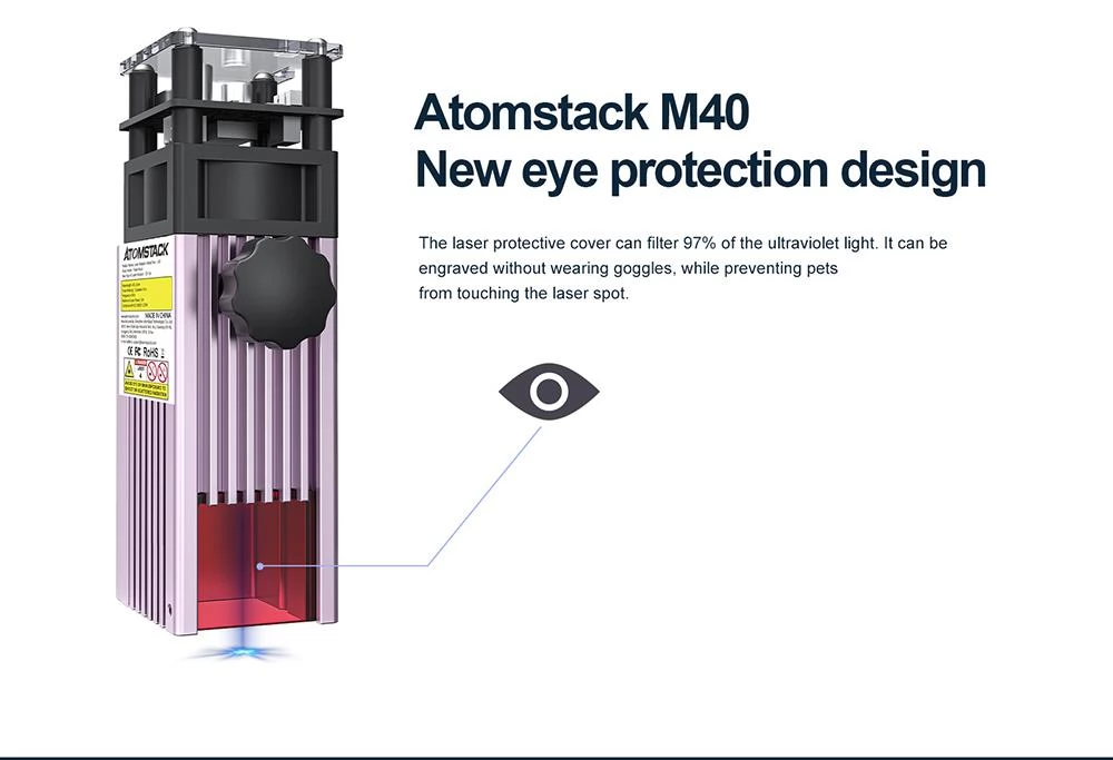 ATOMSTACK M40 40W Laser Module, Fixed Focus Laser, Ultra-Fine Compressed Spot, Compatible with Atomstack, Ortur, NEJE