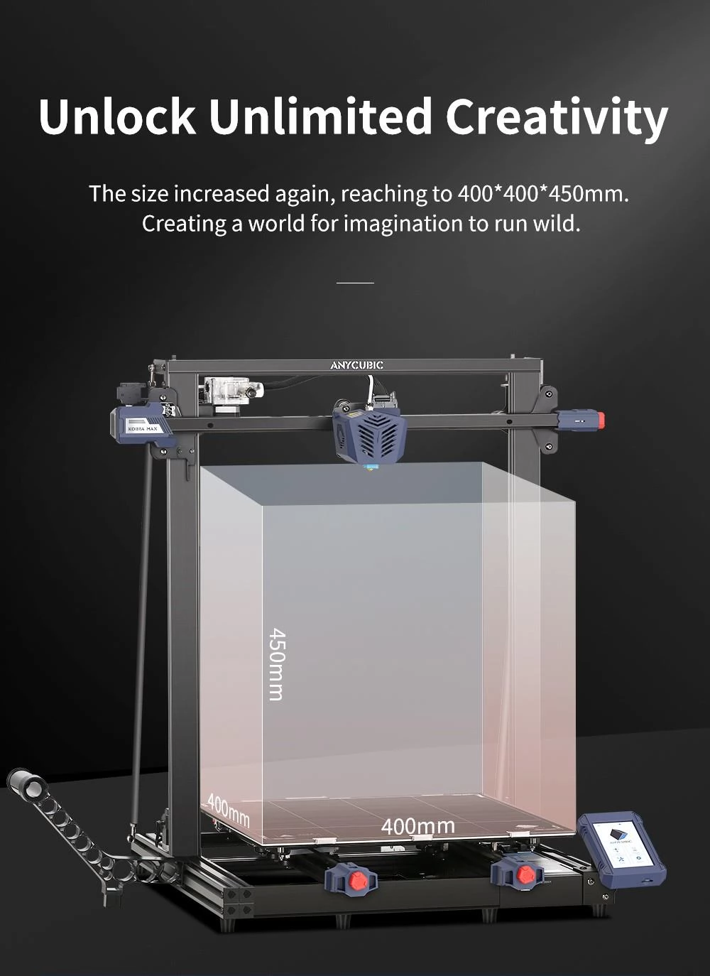 Anycubic Kobra Max 3D Printer Auto Leveling Stepper Drivers 4.3 inch Display Printing Size 450x400x400mm