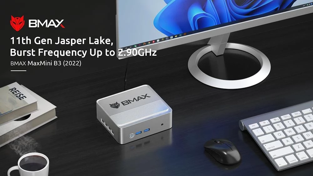 BMAX B3 Mini-PC Intel® Jasper Lake N5095, Betriebssystem Windows 11 (64 Bit), 8 GB 256 GB, Dualband-WLAN, Silber